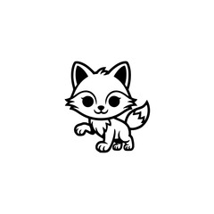 Playful Cartoon Fox: Black & White Mascot Logo