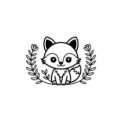 Cute Fox Illustration in Laurel Wreath, Minimalist Design