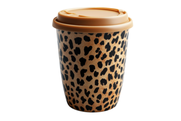 A stylish leopard print travel mug perfect for your daily commute or a chic picnic, featuring a secure lid and earthy tones.