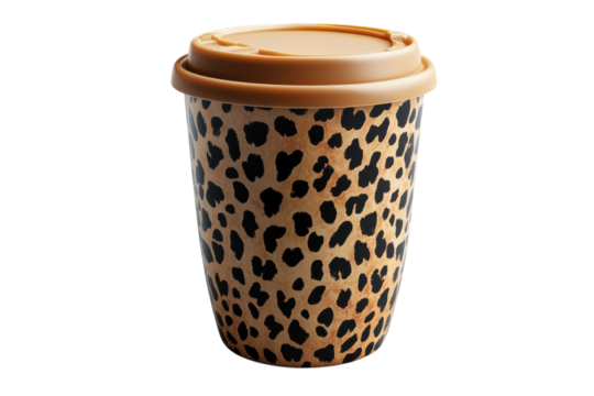 A stylish leopard print travel mug perfect for your daily commute or a chic picnic, featuring a secure lid and earthy tones.