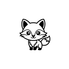 Adorable Fox Illustration: Simple Black & White Cartoon Design