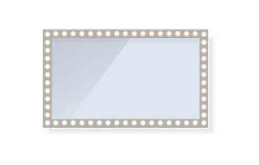 PNG makeup mirror light design for dressing room with bright bulb, rectangle glasses, poster, booklet, web illuminated transparent frame vector illustration background colours abstract dark banner 