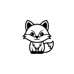 Adorable Cartoon Fox in Simple Black & White Design