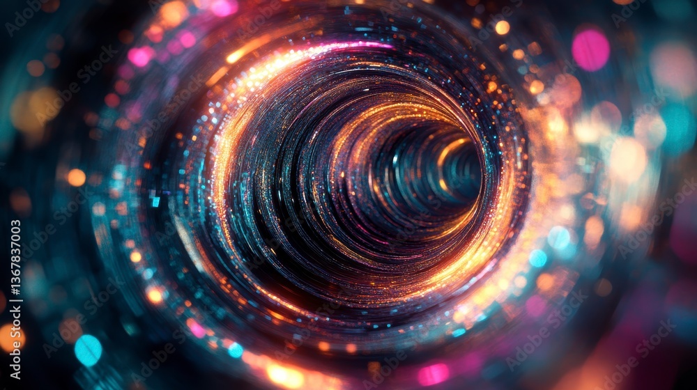 Aufkleber Abstract swirling light tunnel with vibrant colors and bokeh effects.