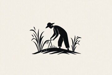 Minimalist Black and White Logo Rice Farmer Tending Crops