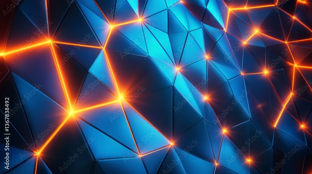 Aufkleber abstract blue and orange glowing triangular geometric background.