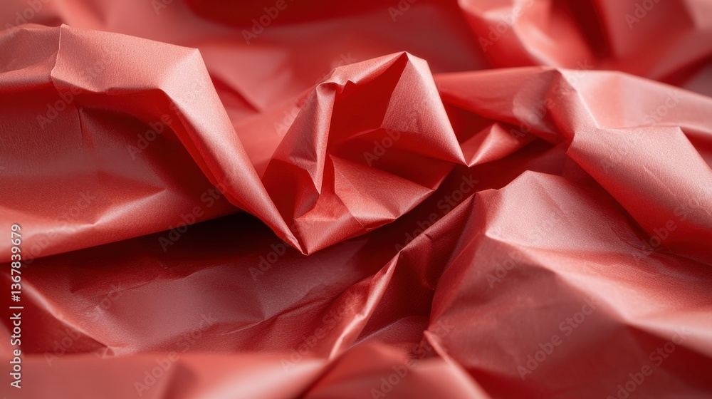 Aufkleber vibrant crumpled paper texture abstract background in red and pink hues geometric design with folded