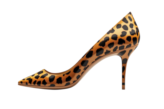 Elegant cheetah-print stiletto heels, a symbol of confident femininity and modern style, showcasing a sleek silhouette against a clean white backdrop.