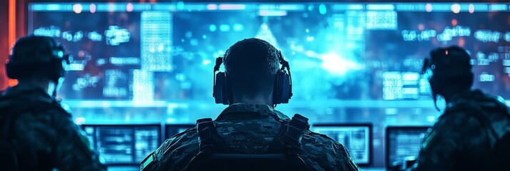 Soldiers monitor tactical data on multiple screens