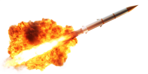 a missile rocket with fire trail isolated on white background PNG. GENERATIVE AI