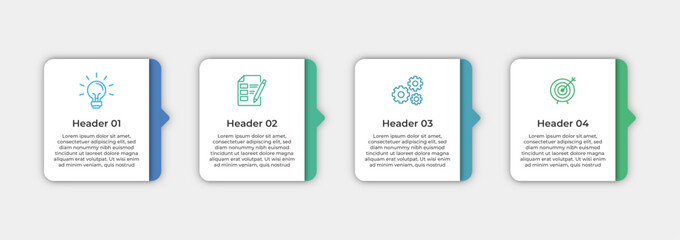 Fourstep process with icons of a lightbulb checklist gears and a target.