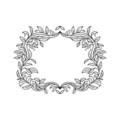 Elegant Floral Frame Vector Illustration, Line Art Design