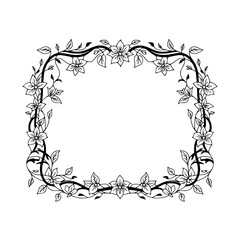 Floral Border Frame, Black and White, Minimalist Elegance