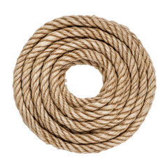 Coiled rope in circular pattern isolated on white background