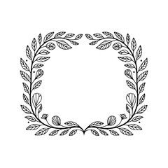 Elegant Botanical Frame: Minimalist Black Floral Wreath