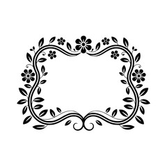 Elegant Floral Frame Silhouette, Black & White, Botanical Design Element