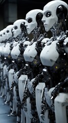 Fototapeta premium Robots lined up in a futuristic setting showcasing advanced technology and design