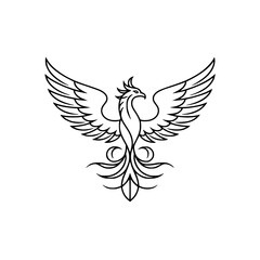 Line Art Phoenix Logo - Graceful Wings, Symbolic Design