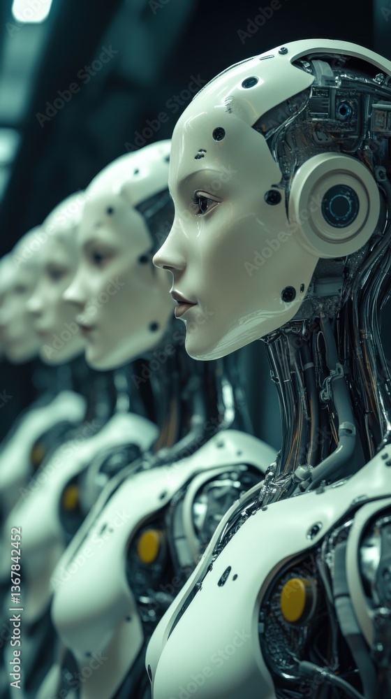 Aufkleber robotic figures display intricate designs and technology in a futuristic setting during daylight hou