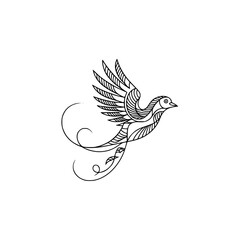 Elegant Line Art Dove - Vector Illustration, Symbol of Peace