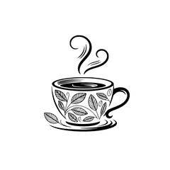 Floral Tea Cup Line Art: Tranquil Beverage Logo