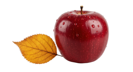 Isolated Red Apple with Autumn Leaf