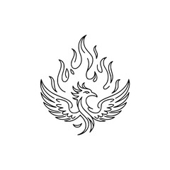 Phoenix Rising: Line Art Emblem in Flames