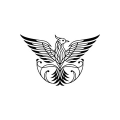 Phoenix Rising: Elegant Line Art Emblem on White
