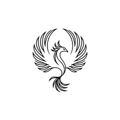 Minimalist Phoenix Logo - Black Outline, Rising, Symbol of Rebirth
