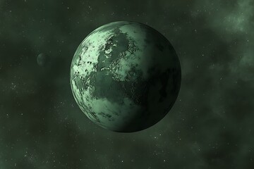 Obraz premium A green alien planet existing within a vast and starry cosmos