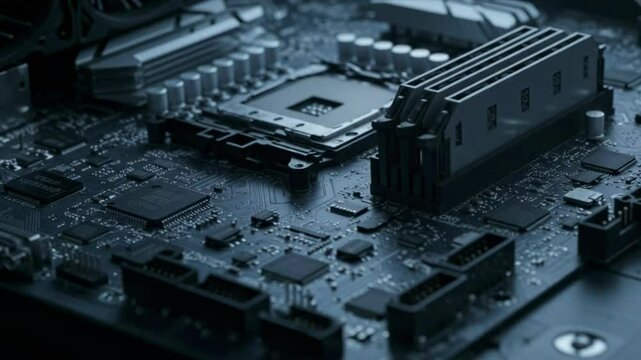 Computer motherboard components, CPU and RAM modules
