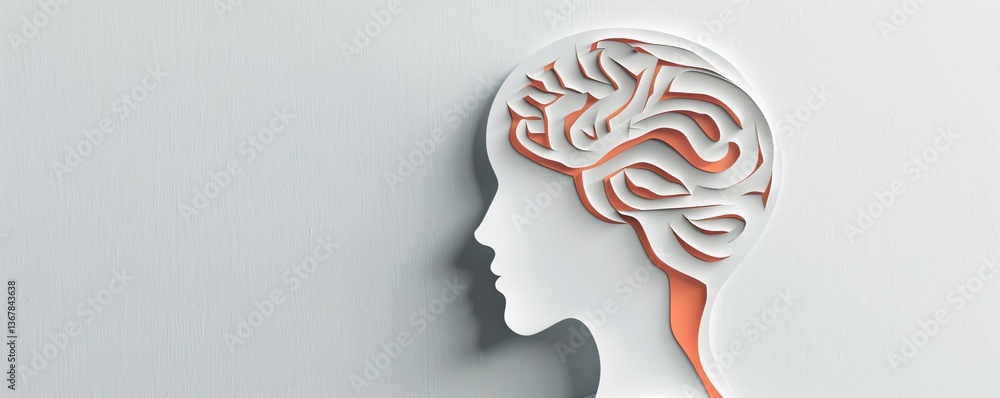 Aufkleber stylized paper cutout of a human head is revealing a complex and interconnected brain structure
