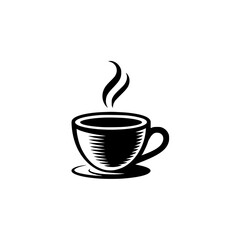 Minimalist Coffee Cup Logo: Black & White, Steam, Vector Illustration