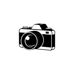 Minimalist Black & White Camera Logo on White Background