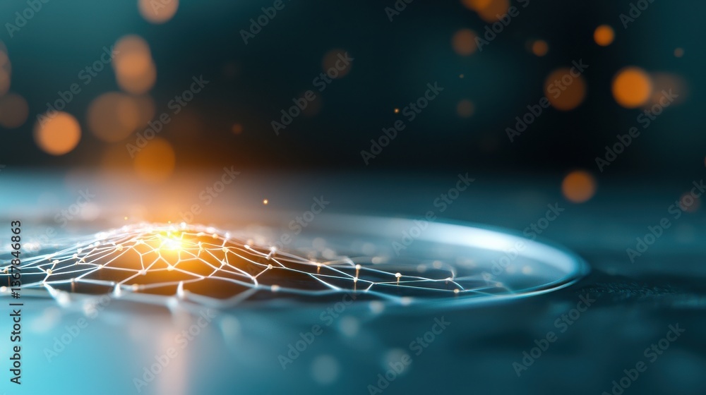 Poster stunning futuristic digital art composition featuring a glowing fractal orb surrounded by dynamic po