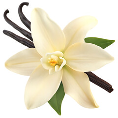  a white vanilla flower with a sticks isolated on white background PNG. GENERATIVE AI
