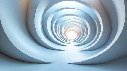 Spiraling tunnel, light at end, abstract architecture, futuristic design, website background