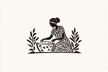 Minimalist Black and White Logo Woman Harvesting Shea Nuts