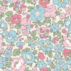 Liberty vector seamless pattern. Millefleurs Elegant hand drawn floral pattern with small flowers © Zenina-Lembrik