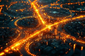 A network of roads with one path brightly lit, symbolizing a clear and chosen strategy among many