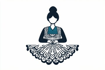 Elegant Minimalist Black and White Logo of a Woman in Traditional Dress