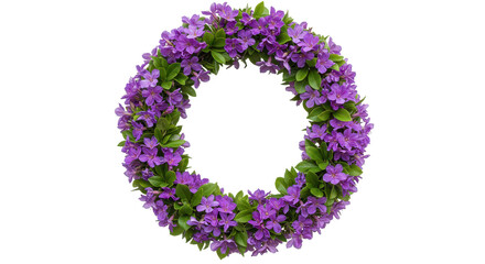 Isolated Floral Wreath with Purple Flowers