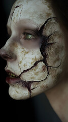 Fototapeta premium Hauntingly Detailed Zombified Makeup: A Masterful Transformation into the Undead