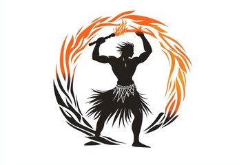 Fiery Polynesian Warrior Minimalist Black and White Logo Design