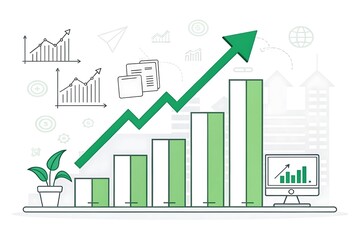 Financial Growth with Increasing Bar Graphs, Arrows, and Data Analysis for Business Performance and Success