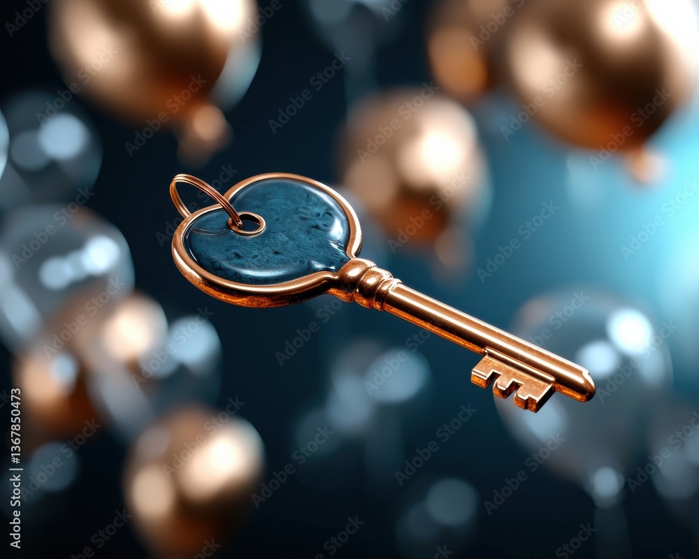 Poster close up shot of an old vintage silver metal key with a rusty texture and shiny details the key is d