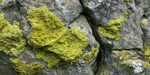 Moss on Rock: The intricate texture of vibrant green moss thrives upon weathered rock, revealing nature's resilient beauty in a close-up shot.