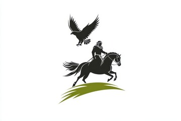 Fototapeta premium Majestic Eagle and Rider A Minimalist Black and White Logo Design