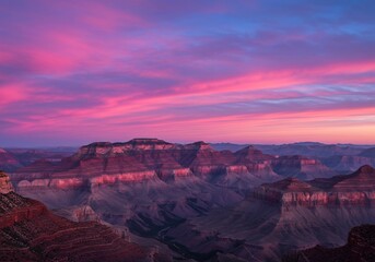 Naklejka premium 夕焼け染まる壮大な峡谷 鮮やかなピンクと紫のグラデーション