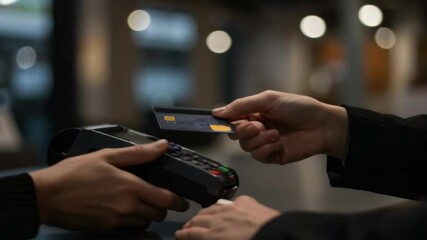 Customer paying with contactless credit card - Powered by Adobe